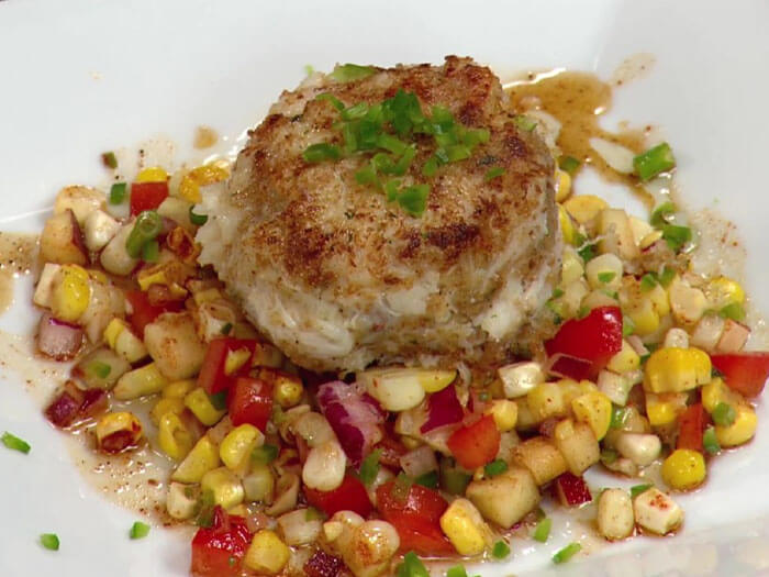 Crab Cakes with Spicy Tequila, Corn & Apple Salsa