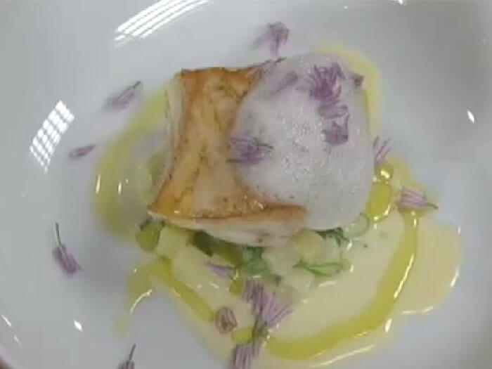 Day Boat Halibut with Yukon Gold Potatoes and Chive Blossoms
